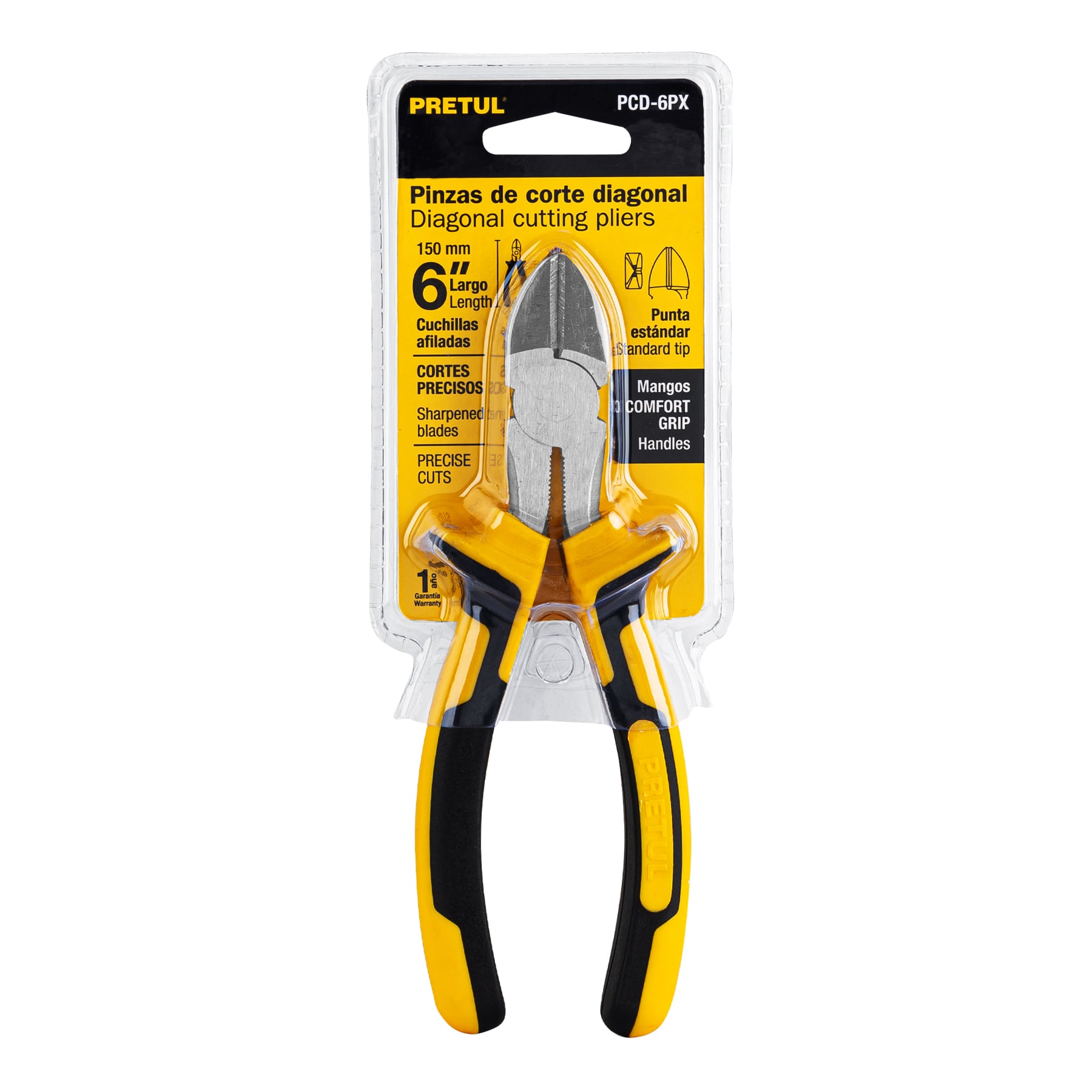 PINZA DE CORTE DIAGONAL 6" MANGO COMFORT GRIP, PRETUL