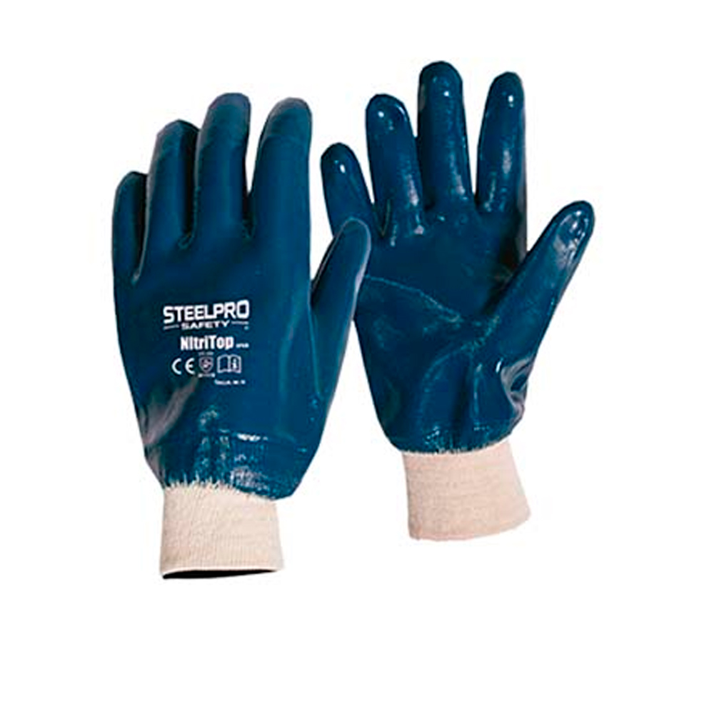 Guante De Nitrilo Azul Nitritop SFKB (Puño Tejido) Steelpro