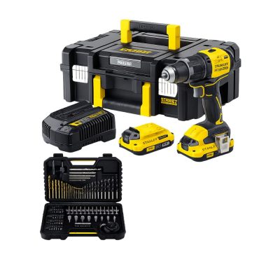 Taladro Brushless Stanley Sbh20S2K-K2 + Set 100 Pzas. Sta7205
